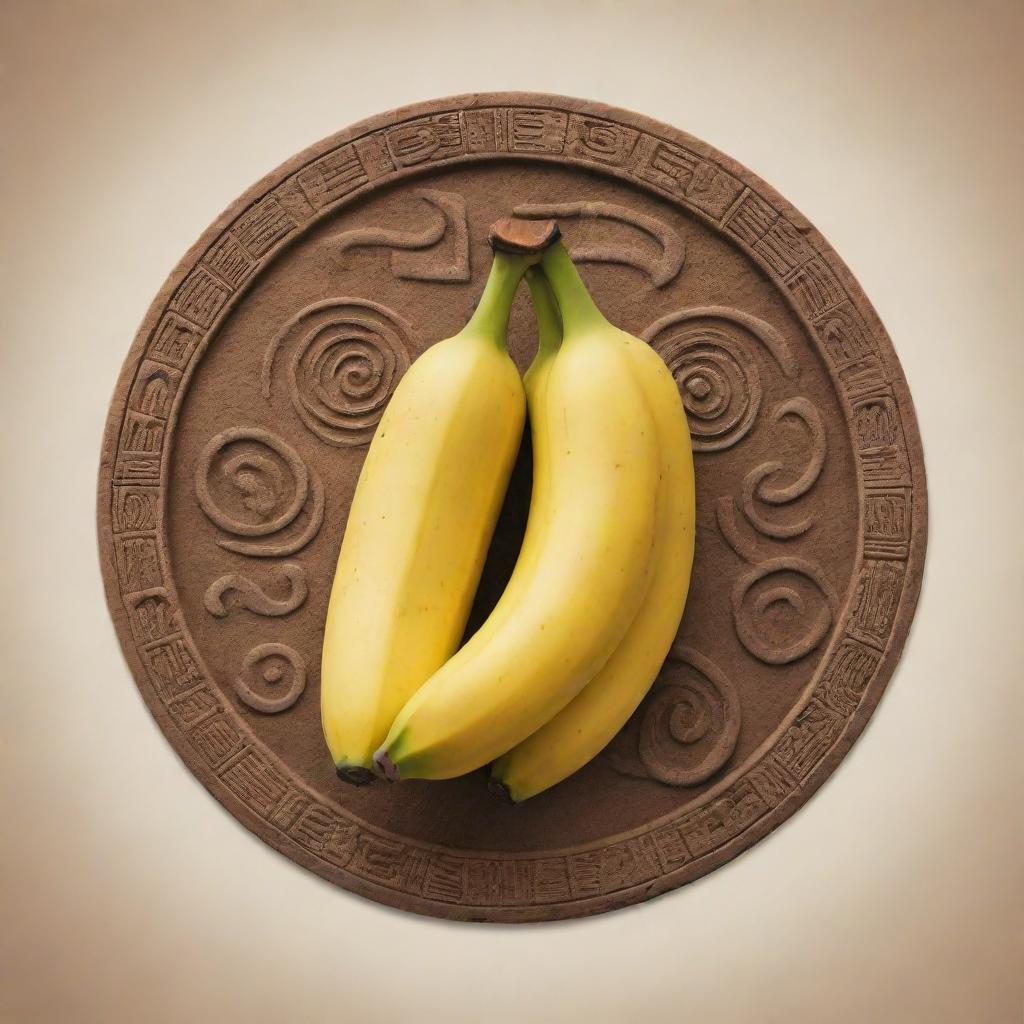 Bananas represented in the style of a Mayan glyph.