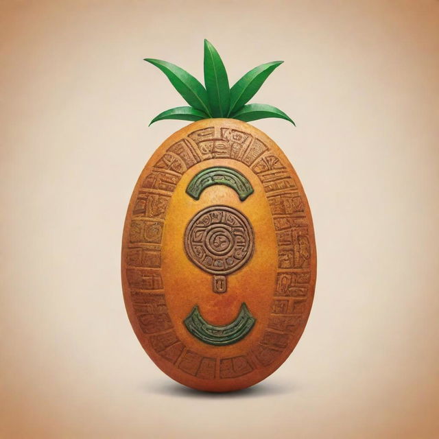 A mango represented in the style of a Mayan glyph.