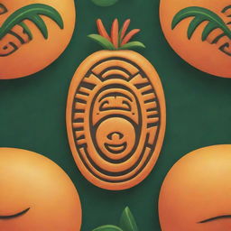 A mango represented in the style of a Mayan glyph.