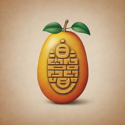 A mango represented in the style of a Mayan glyph.