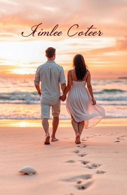 A stunning book cover featuring two lovers walking away from each other on a picturesque beach at sunset