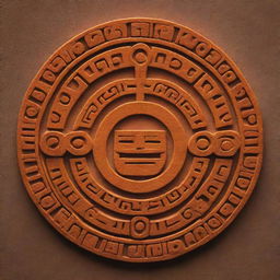 An orange represented in the style of a Mayan glyph.