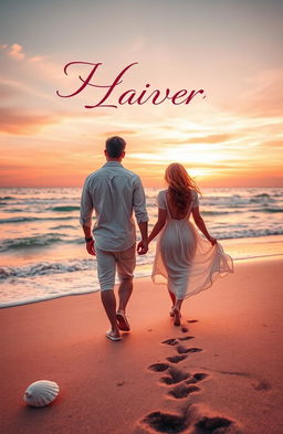 A stunning book cover featuring two lovers walking away from each other on a picturesque beach at sunset