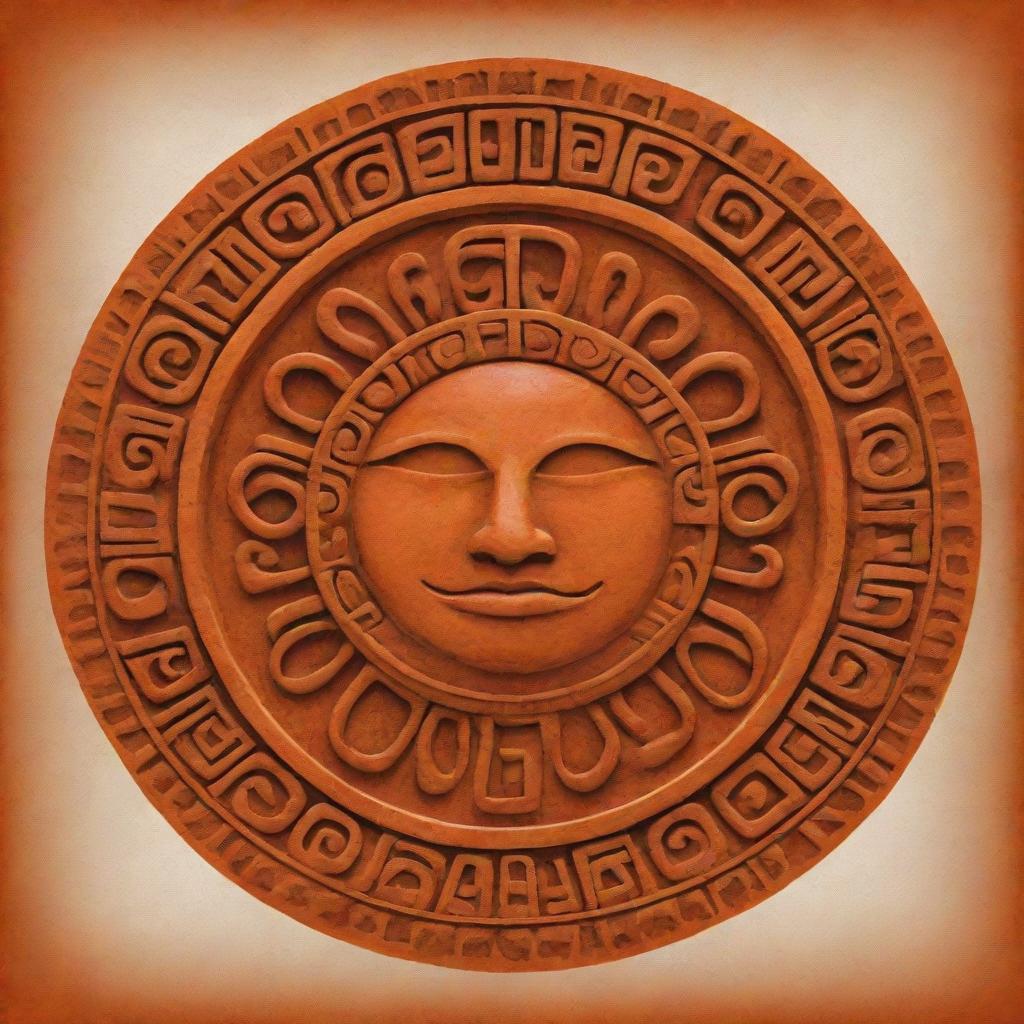 An orange represented in the style of a Mayan glyph.