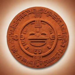 An orange represented in the style of a Mayan glyph.