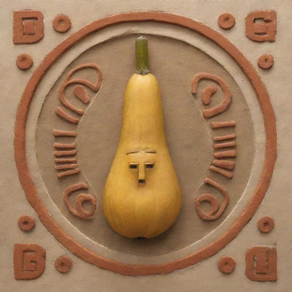 A Chilacayote (Mexican squash) represented in the style of a Mayan glyph.