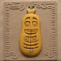 A Chilacayote (Mexican squash) represented in the style of a Mayan glyph.