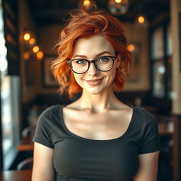 A captivating portrait of a redhead woman with striking features, showcasing her vibrant red hair styled in loose waves