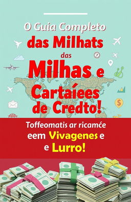 A vertical A4-sized ebook cover design for 'O Guia Completo das Milhas e Cartões de Crédito: Transforme Compras em Viagens e Lucro!'
