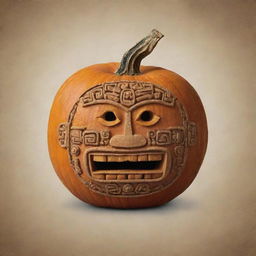 A pumpkin represented as a drawing of a Mayan glyph.