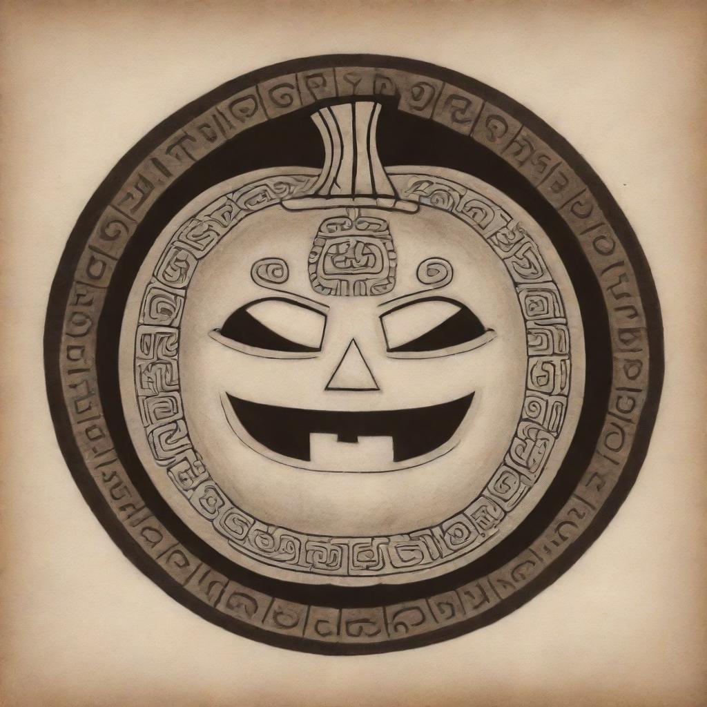 A drawing of a Mayan glyph representing a pumpkin.