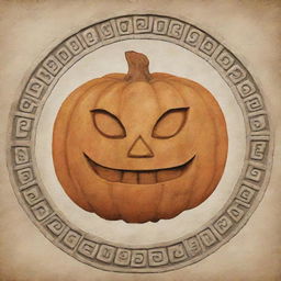 A drawing of a Mayan glyph representing a pumpkin.