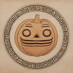 A drawing of a Mayan glyph representing a pumpkin.