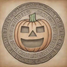 A drawing of a Mayan glyph representing a pumpkin.