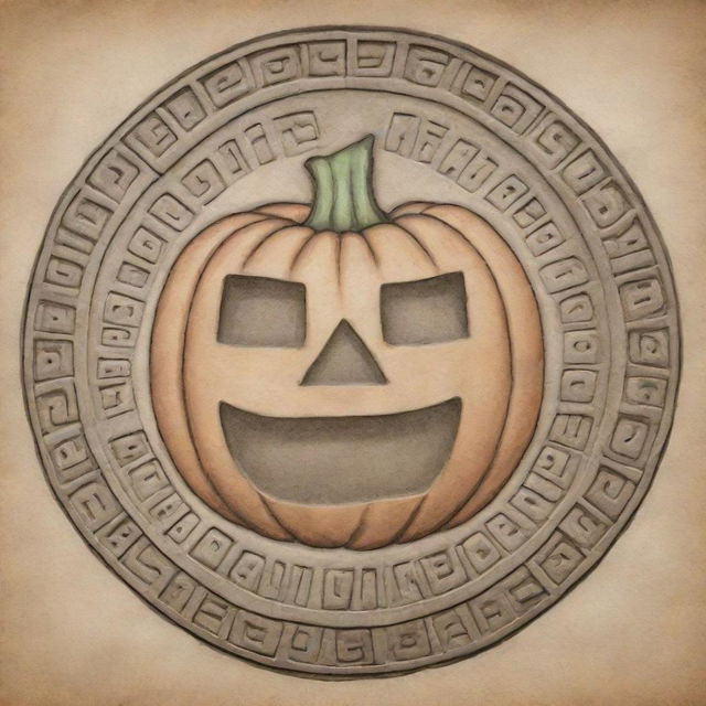 A drawing of a Mayan glyph representing a pumpkin.