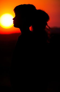 A striking silhouette of a boy standing in profile, with a girl positioned behind him, partially visible