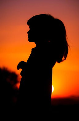 A striking silhouette of a boy standing in profile, with a girl positioned behind him, partially visible