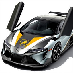 A sleek, sporty Toyota car designed with inspiration from Lamborghini styles