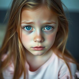 A beautiful girl with striking blue eyes, appearing to be 17 years old, with tears streaming down her cheeks