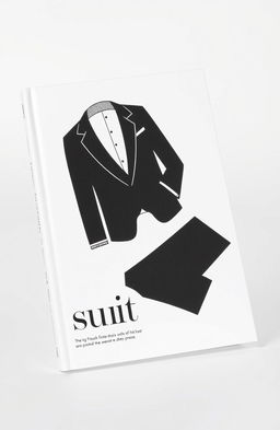 A stylish black and white book cover featuring the word "suit" prominently displayed alongside an elegant illustration of a tailored suit