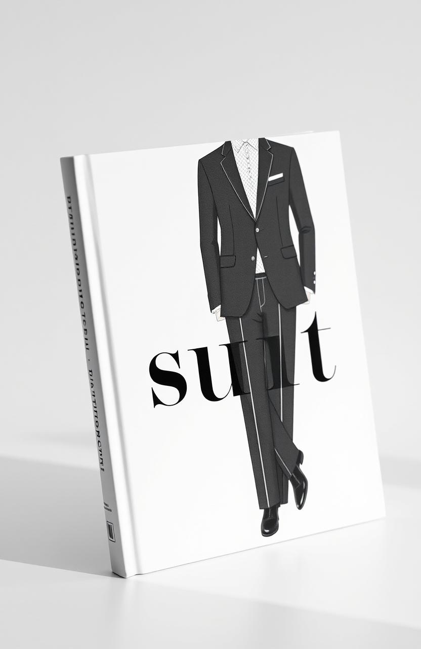 A stylish black and white book cover featuring the word "suit" prominently displayed alongside an elegant illustration of a tailored suit