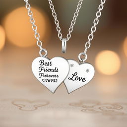 A beautifully designed heart friendship necklace, intricately crafted with two interlocking halves, each representing a bond of friendship