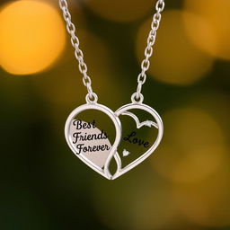 A beautifully designed heart friendship necklace, intricately crafted with two interlocking halves, each representing a bond of friendship