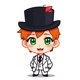 A ginger-haired boy, aged 16, illustrated in a charming chibi pixel art style