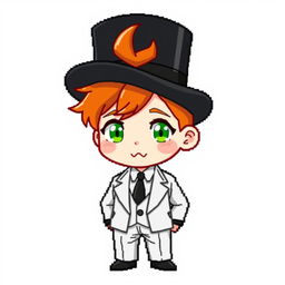 A ginger-haired boy, aged 16, illustrated in a charming chibi pixel art style
