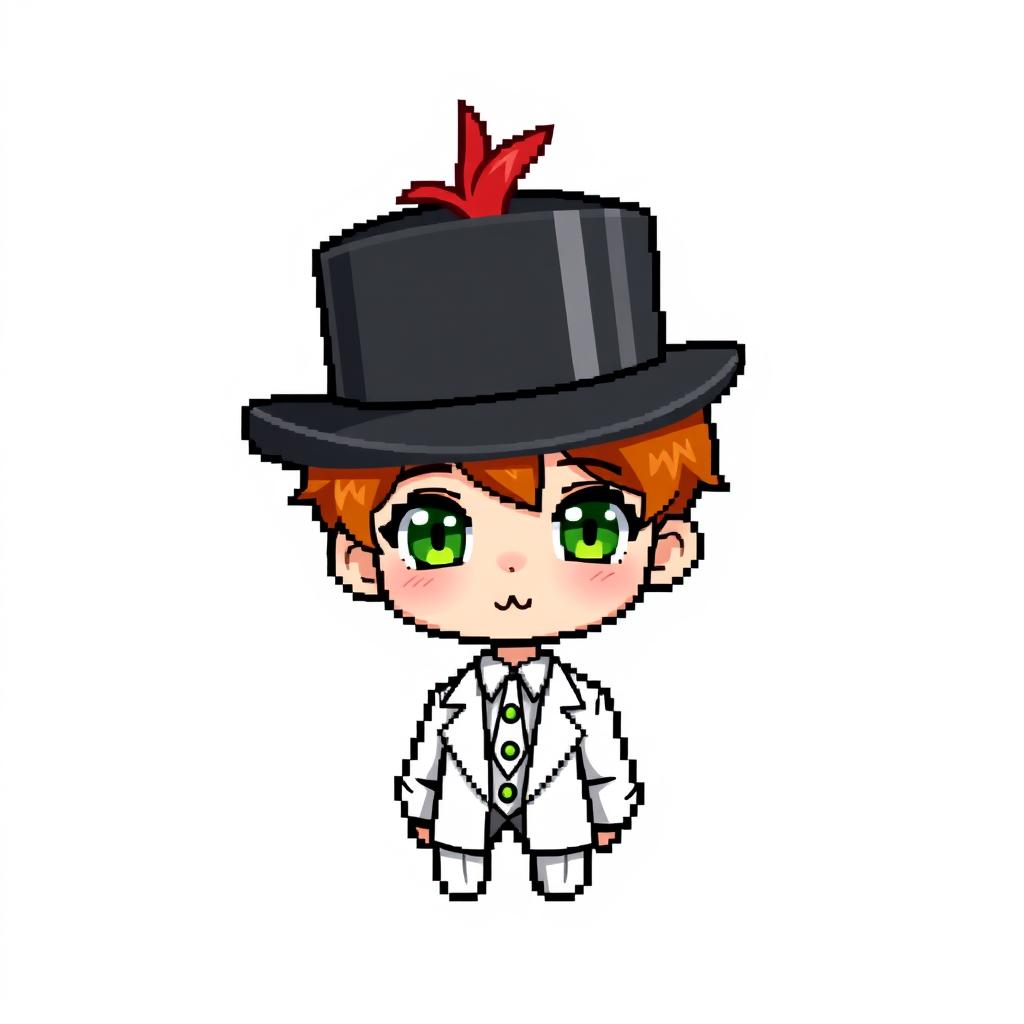 A ginger-haired boy, aged 16, illustrated in a charming chibi pixel art style