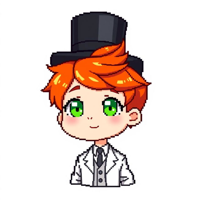 A ginger-haired boy, aged 16, illustrated in a charming chibi pixel art style