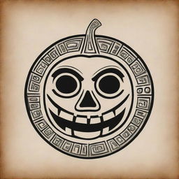 A drawing of a Mayan or Aztec glyph representing a pumpkin.