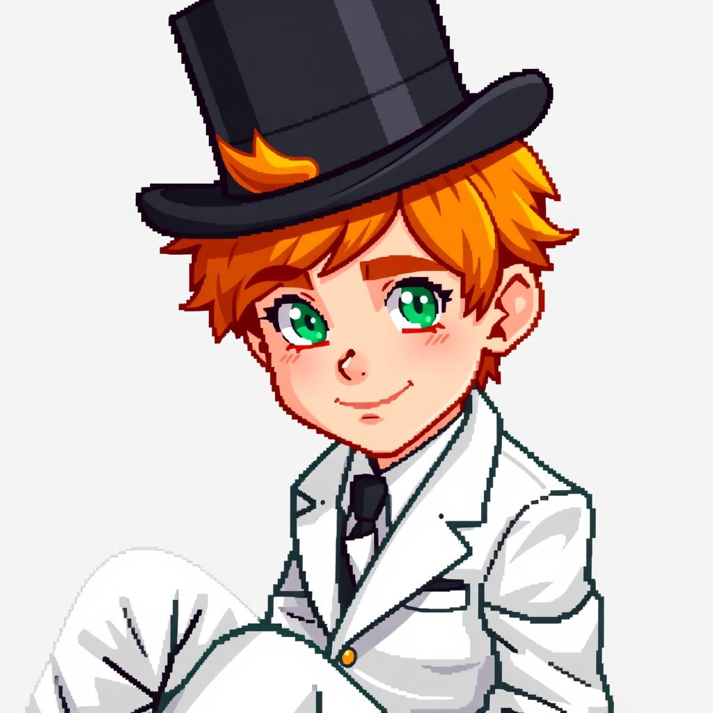 A ginger-haired boy, aged 16, created in a vivid pixel art style