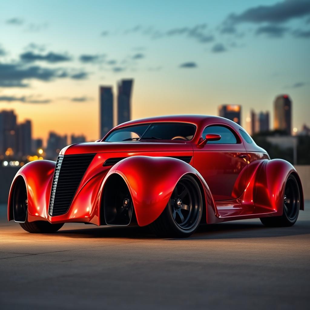 An exotic supercar fusion design featuring a 1936 Chevrolet Coupe styled as a widebody