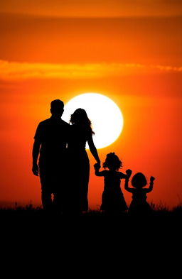A beautifully composed silhouette of a family walking hand in hand, capturing the essence of togetherness and unity