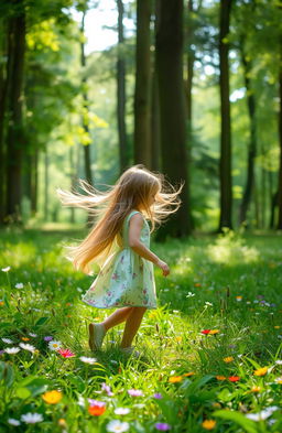 A serene and enchanting scene set in a lush, green forest