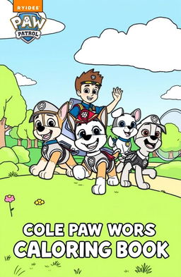 An imaginative coloring book page featuring the Paw Patrol characters in an adventurous scene