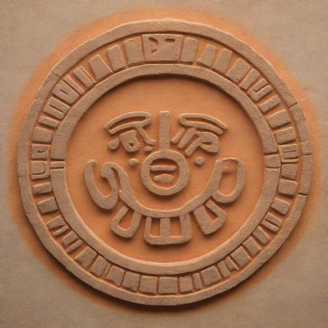 A Mayan glyph outlined image representing an open orange.