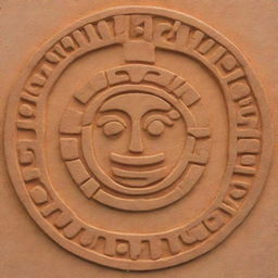 A Mayan glyph outlined image representing an open orange.