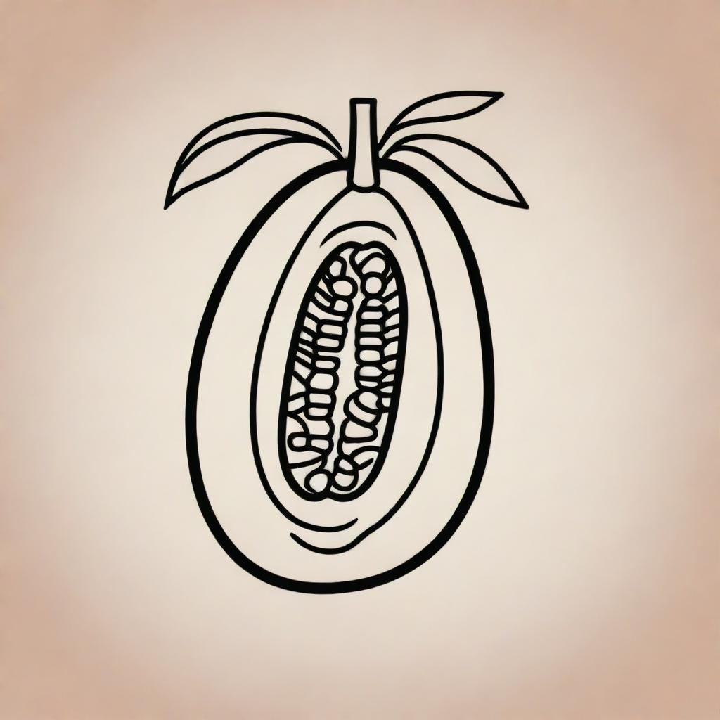 A Mayan glyph outlined image representing a papaya.