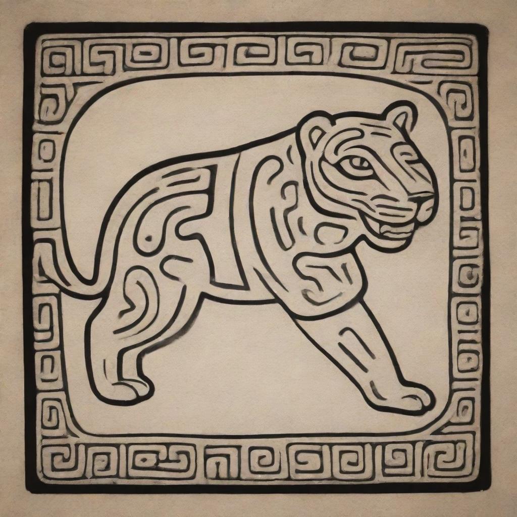 A Mayan glyph outlined image representing a jaguar.