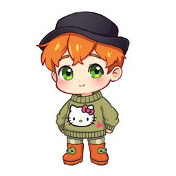 A ginger-haired boy, aged 16, illustrated in a charming chibi pixel art style