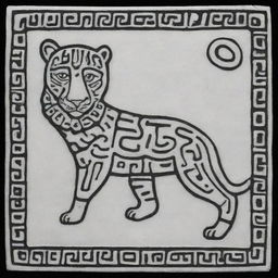 A Mayan glyph outlined image representing a jaguar.