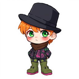 A ginger-haired boy, aged 16, illustrated in a whimsical chibi pixel art style
