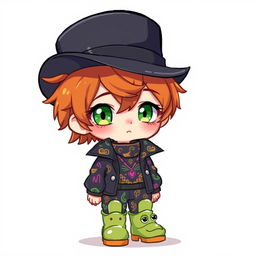 A ginger-haired boy, aged 16, illustrated in a whimsical chibi pixel art style