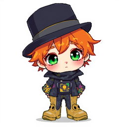 A ginger-haired boy, aged 16, illustrated in a whimsical chibi pixel art style