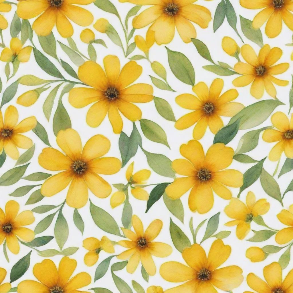 Create a beautiful pattern with yellow floral designs, incorporating the softness and fluidity of watercolor painting.