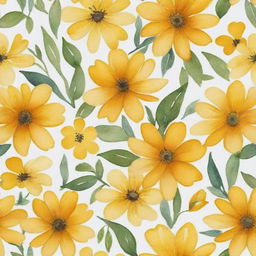 Create a beautiful pattern with yellow floral designs, incorporating the softness and fluidity of watercolor painting.