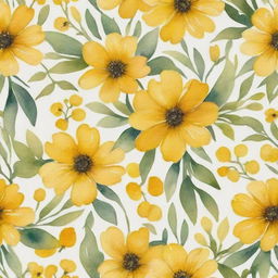 Create a beautiful pattern with yellow floral designs, incorporating the softness and fluidity of watercolor painting.