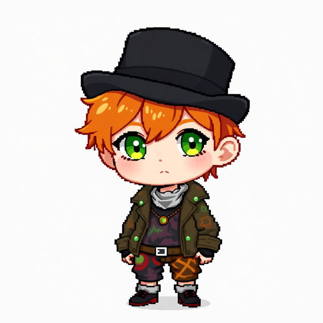 A ginger-haired boy, aged 16, depicted in a quirky chibi pixel art style